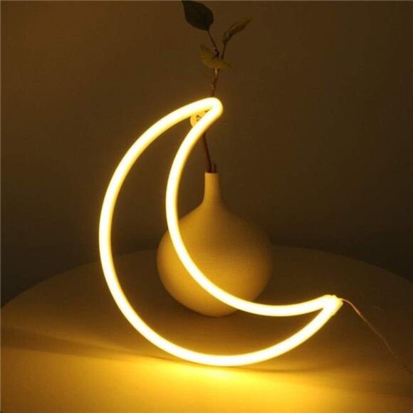 LED Warm White Moon Neon Light, Cute Neon Moon Sign,Christmas Room Decor - Picture 4 of 7